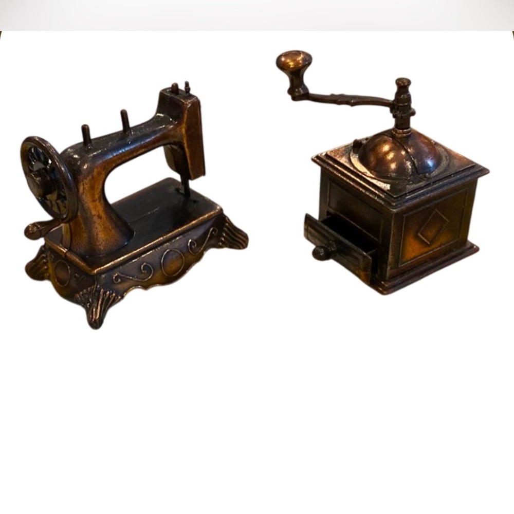 Vntg Durham Industries Metal Mini Coffee Grinder & Sewing Mach American Greeting